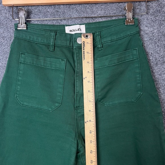 ROLLAS High Waisted Wide Leg Crop Jeans Emerald Green Cotton Blend Size 26 - Picture 6 of 12